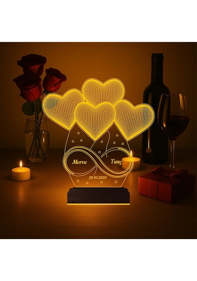 Luvivia Kalp Sevgiliye Hediye Kişiye Özel 3d Lamba - Masa Gece Lambası V34