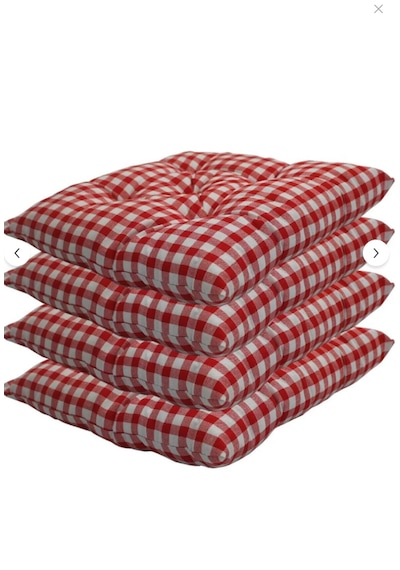 Rual 4 Lü Sandalye Minderi Bağcıklı, Çökme Yapmaz Sünger Dolgulu, Yıkanabilir 40x40 Cm Kırmızı - Beyaz