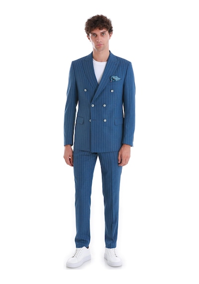 Hatemoğlu Mavi Slim Fit Çizgili Kruvaze Takım Elbise 33223024c014 65 Mavi