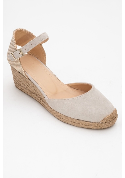 Luvishoes Luvi Shoes Aldea Bej Süet Hakiki Deri Kadın Dolgu Topuk Sandalet Süet Bej