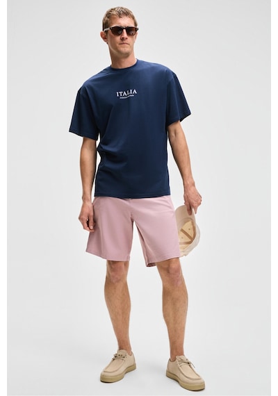 Grımelange ITALIA Erkek %100 Organik Pamuk Ön Arka Baskı Detaylı Oversize Kısa Kol Lacivert T-Shirt