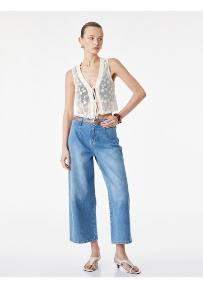 Koton Yüksek Bel Pamuklu Kemerli Kısa Geniş Paça Denim Pantolon - Wide Leg Jean Orta İndigo 6sal40096md İndigo Koton Yüksek Bel Pamuklu Kemerli Kısa Geniş Paça Denim Pantolon - Wide Leg Jean Orta İndigo 6sal40096md İndigo