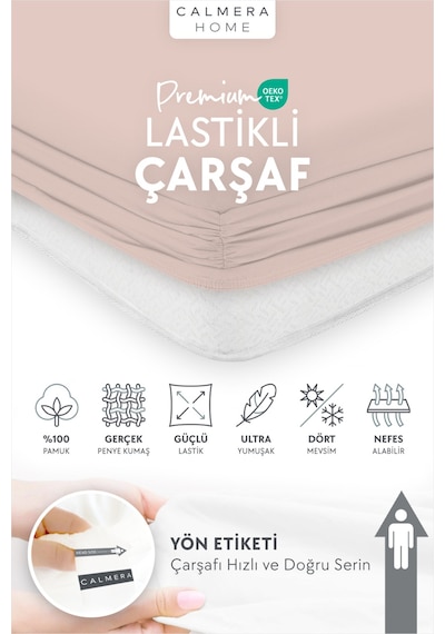 Calmera | %100 Pamuk Penye Lastikli Çarşaf | Tek Kişilik | Pudra