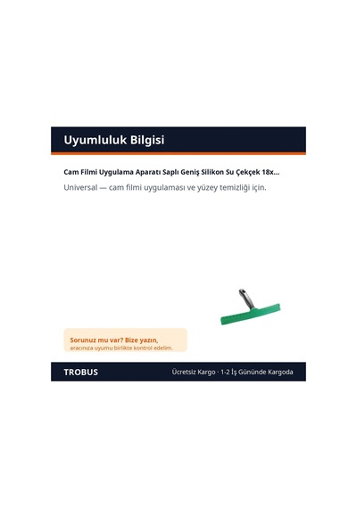 Trobus Cam Filmi Uygulama Aparatı Saplı Geniş Silikon Su Çekçek 18x34 Cm Yeşil