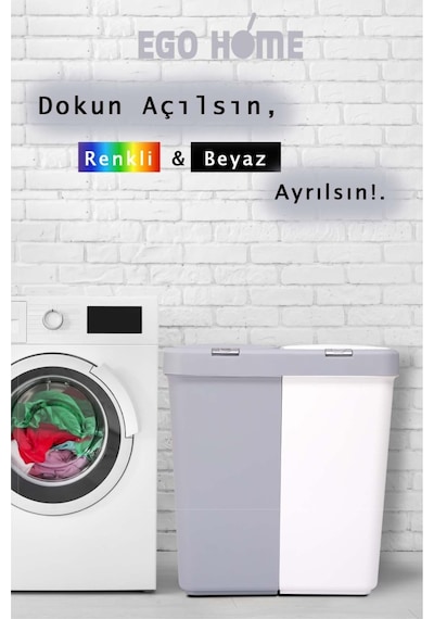 Motek Kirli Sepeti Ve Çöp Kovası Temizilik Çamaşır Dokunmatik Kirli Sepeti Beyaz