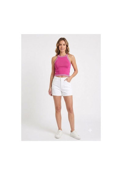 Onno Style Women Kolsuz Askılı Halter Yaka Triko Kadın Bluz Pembe