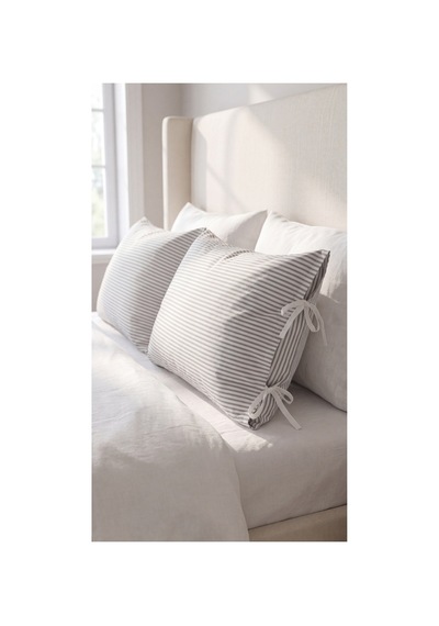 2'li Pamuklu Kumaş Çizgili Bağcıklıyastık Kılıfı 50x70 Cm Gri - 905317691 Gri