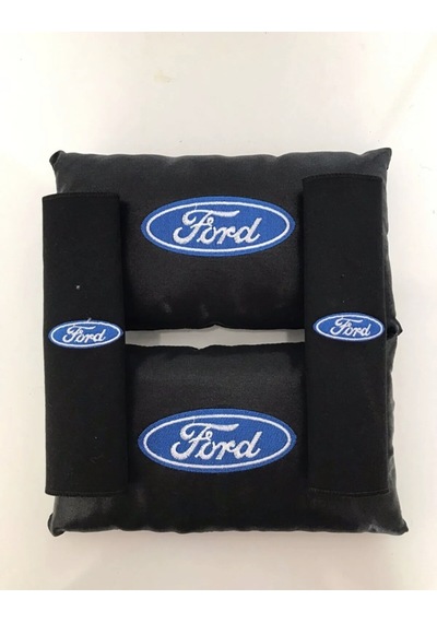 Ford Uyumlu Nakışlı Yarım Deri 1 Çift Boyun Yastık Ve 1 Çift Keme