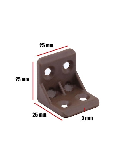 Mobilya Eşya Dolap Köşebent Bağlantı Sabitleme Sabitleyici L Gönye 25x25x25 Mm Kahverengi 10 Adet Kahverengi