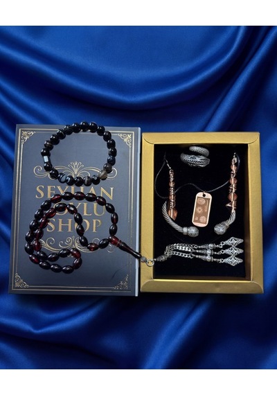 Luxury Seri Özel Tasarım Kitap Kutulu Kadın Takı Seti Ve Tesbih Kombin - Kolye Küpe Yüzük Bileklik Ekstra Boncuk Bileklik 6 Parça Hediyelik - Doğum Günü Yıl Dönümü Sevgililer Günü Gösterişli Hediye - L-00122 Bakır