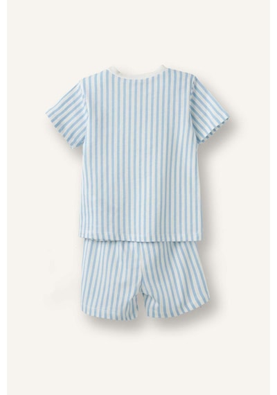 Defacto Çizgili Kısa Kollu Üst Şort Alt 2li Pijama Takımı Erkek Bebek H4033a526hsbe316 Mavi-be316