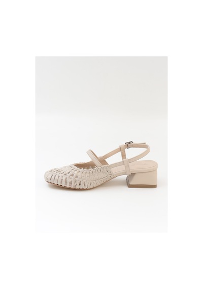 Nesilshoes Nesil Shoes Pine 2023 Bej Topuklu Örgü Kadın Sandalet