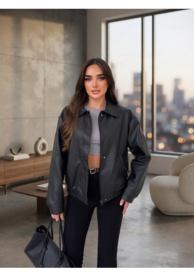Prifaldi Pb Oversize Yumuşak Kumaş Siyah Kadın Deri Ceket