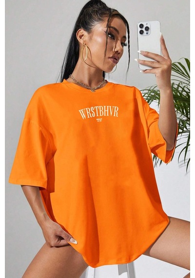 Flood Of Style Unisex Dont Baskılı T-shirt Turuncu