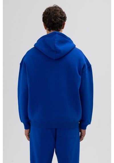 Vamos Basic Fermuarlı Oversize Kapüşonlu Sweatshirt Saks Mavi