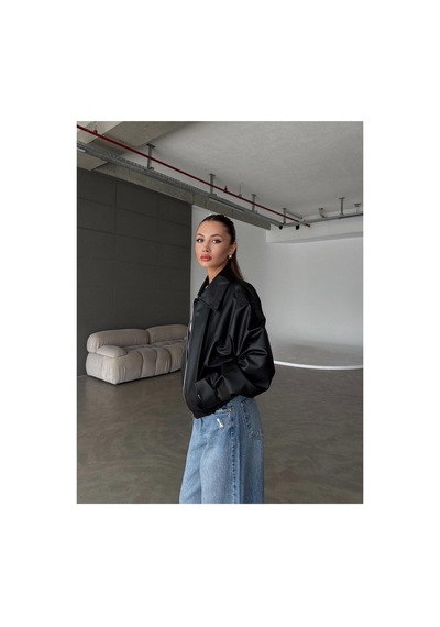 Meecy Kadın Yeni Sezon Bomber Deri Ceket Black Black