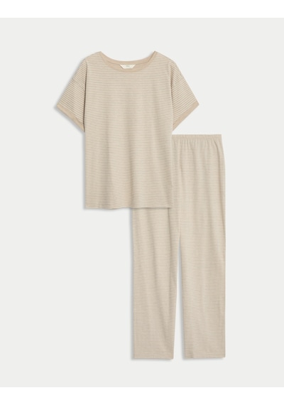 Marks & Spencer Pamuk Karışımlı Pijama Takımı T37004619F Krem