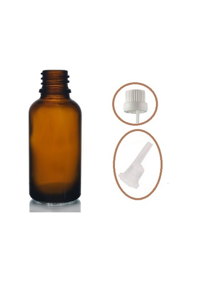 30ml Kahverengi Cam İçten Damlalıklı Şişe Beyaz Kapak, 24 Adet, Damlalıklı Şişe, Damlatmalı Şişe