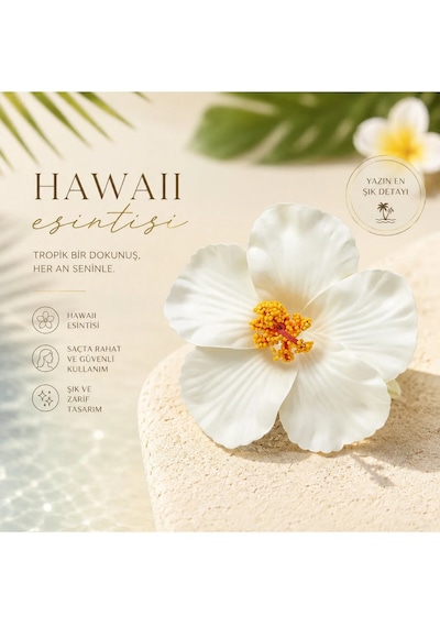Hawaii Hibiskus Çiçekli Pens Toka - El Emeği Tropik Plaj Ve Günlük Saç Tokası Beyaz