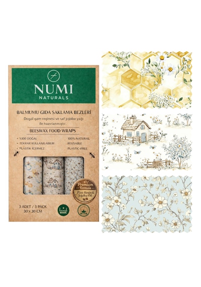 Balmumu Gıda Saklama Bezleri Premium 3 Lü Set 30 30 Cm - Country Garden Serisi Çok  Renkli