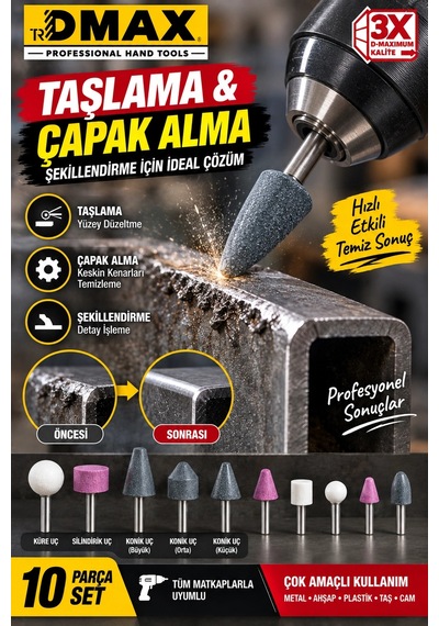Dmax 10 Parça Taşlama Zımparalama Ve Parlatma Uç Seti Matkap Uyumlu Çok Amaçlı