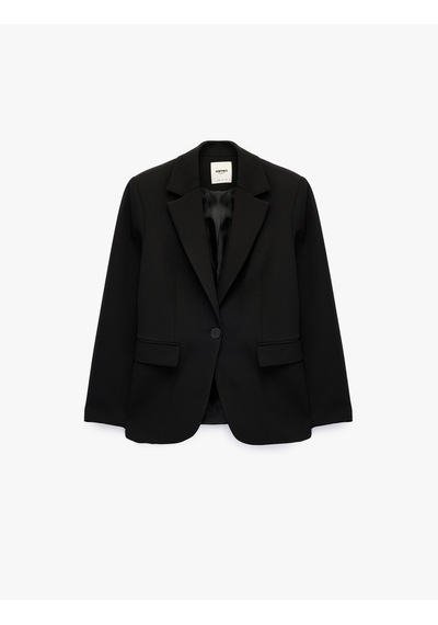 Koton Geniş Yaka Düğmeli Cep Detaylı Blazer Ceket Siyah 7wak50001uw