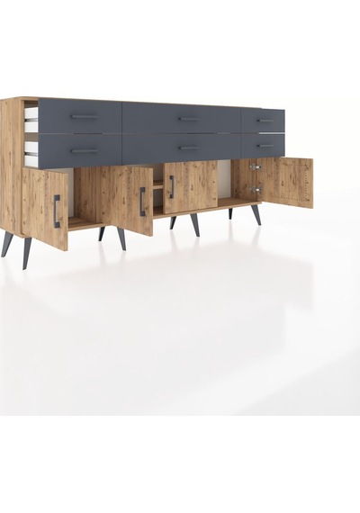 Arges Konsol 2 Raflı 6 Çekmeceli 4 Kapaklı 176x30x83 Çam-çam/antrasit Çam/antrasit Arges Konsol 2 Raflı 6 Çekmeceli 4 Kapaklı 176x30x83 Çam-çam/antrasit Çam/antrasit