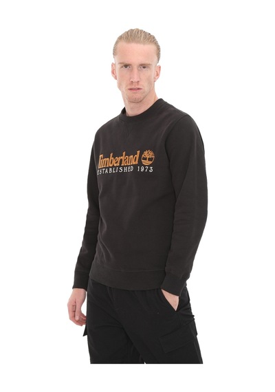 B0a65dd0011-r Timberland Embroidery Logo Brush Back Crew Neck Erkek Sweatshirt Siyah
