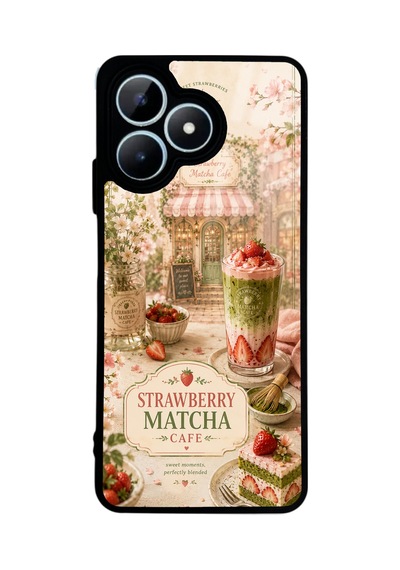 Realme Note 50 Strawberry Matcha Dream Tasarımlı Glossy Telefon Kılıfı Krem