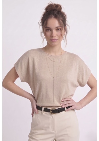 Neden Tekstil Kadın Basic Relaxed Keten Bluz - Pudra