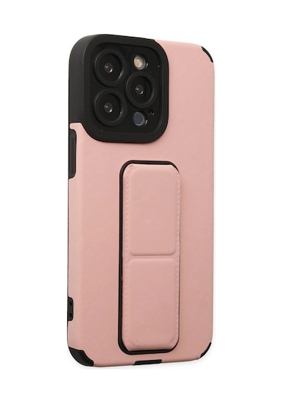 Apple İphone 14 Pro Kılıf Mega Standlı Silikon - Pudra Çok Renkli