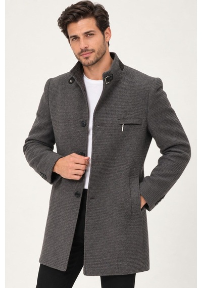 Plt9367 Dewberry Erkek Palto-düz Gri-2