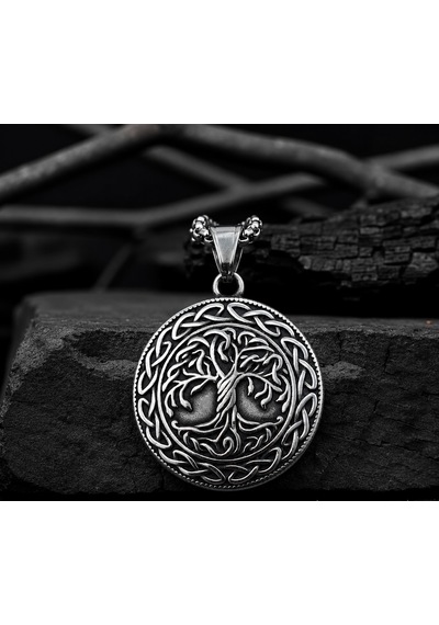 Çift Taraflı Kullanım Nordic Yggdrasil Yaşam Ağaç Viking Pusula Kolye Antik Gümüş
