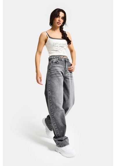 Itsbasic Kadın Füme 4s6-13 Baggy Fit Bol Kesim %100 Koton Denim Jean