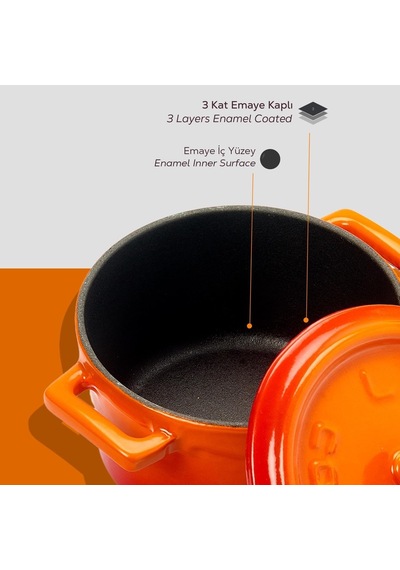 Ayrex Metal Döküm Mini Tencere, 10 Cm, 0.35 L Hacim, Turuncu Diğer