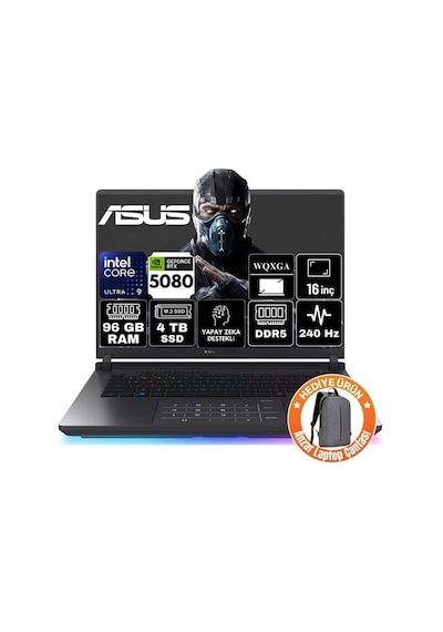 Asus Rog Strix G16 G614PM-S5062HMF16 R9-8940HX 16- GB1 TB SSD RTX5060 8 GB 16" W11P WQXGA Dizüstü Bilgisayar