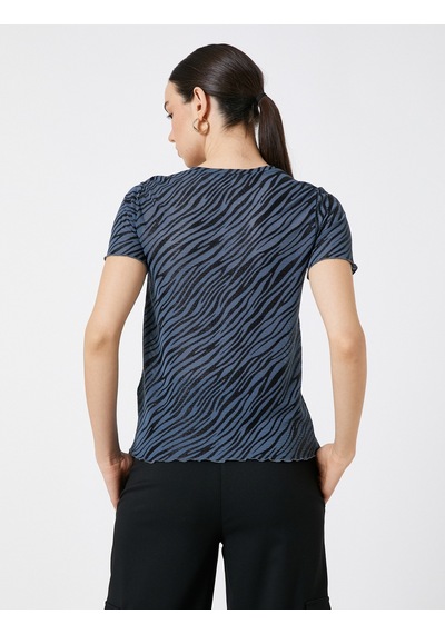 Koton Zebra Desenli Tişört Kısa Kollu Mavi Desenli 3sak50036ek 3SAK50036EK6D7 Mavi