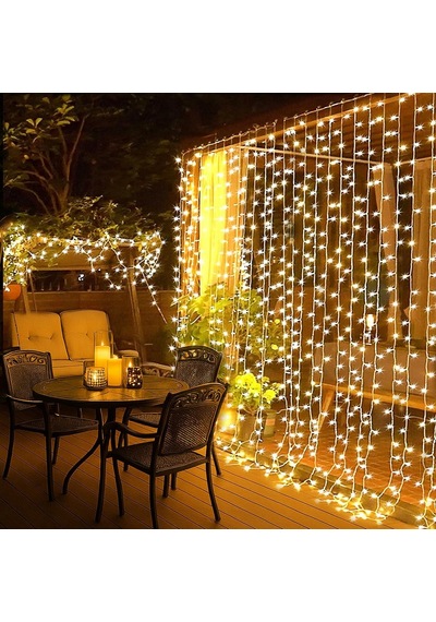 Light Home 300 Led Işık Perdesi 3x3 Metre Sıcak Beyaz Usb Bağlantılı 8 Farklı Işık Modlu Dekoratif Perde Led I Diğer