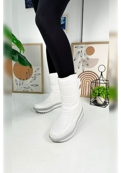Nstil Alves Unisex Kadın - Erkek - Çocuk Kar Botu İçi Kürklü Cırt Cırtlı Kaymaz Taban Ayakkabı 802 Beyaz