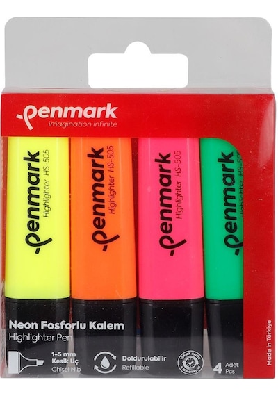 Penmark Fosforlu Kalem 4 Lü Karışık Renk Neon HS 505 4N