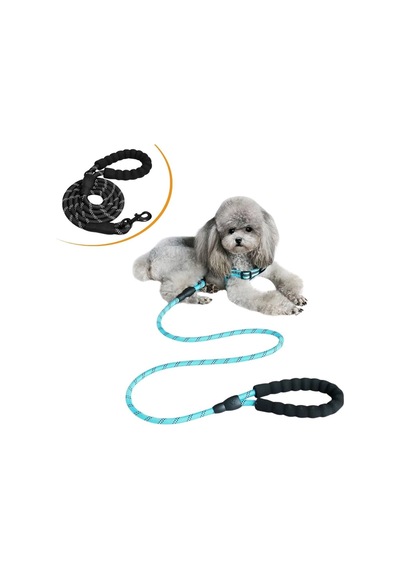 Buffer Reflektörlü Fosforlu Köpek Gezdirme Halatı Tasma Kayışı Metal Kancalı 130 CM Mavi