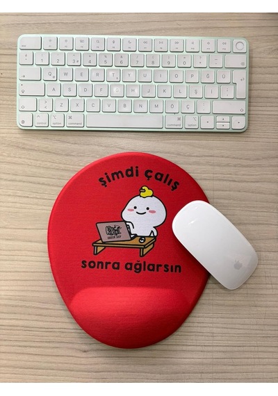 Şimdi Çalış Sonra Ağlarsın Baskılı Bilek Destekli Oval Mouse Pad Kırmızı