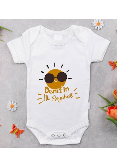 Bitmeyenkartus Bk Kids Isimli Ilk Seyahat Tasarımlı Bebek Body Zıbın - Model 1 Beyaz