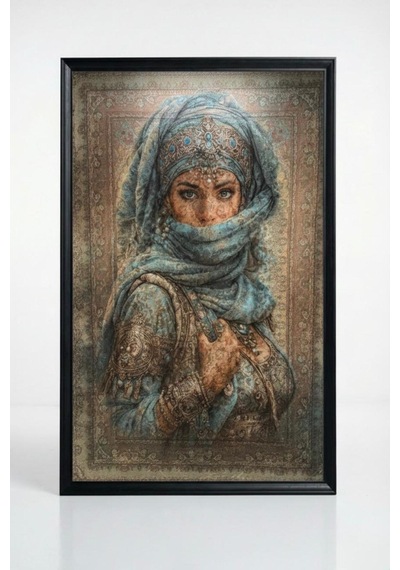 Raschel Home Premium Kumaş Halı Çerçeveli Tablo Halı Dokulu Özel Çerçeveli Mavi 80 X 120 Çok Renkli