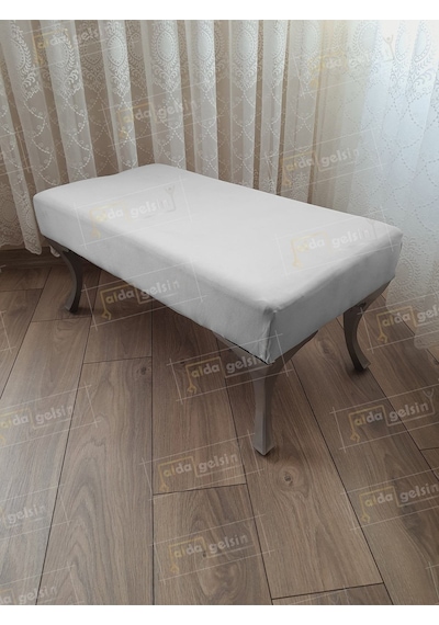 Ayak Ucu Kapı Önü Antre Düz Bench Puf Orta Sehpa Gümüş Ayak 120 Cm Beyaz