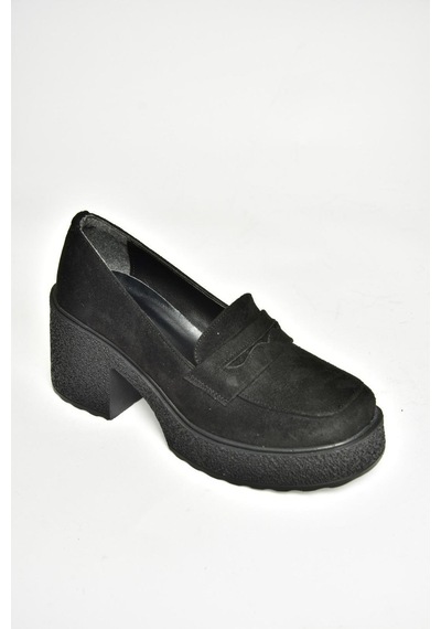Fox Shoes T996152002 Siyah Süet Kalın Topuklu Kadın Ayakkabı Siyah