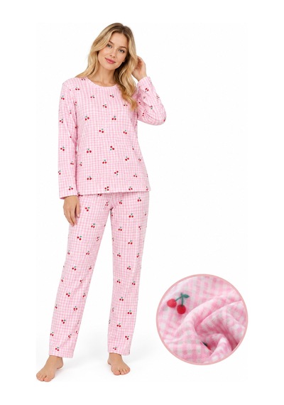 Sleeeproom Kadın Süet Mevsimlik Ekose Desen Pudra Pijama Takımı Pudra - Beyaz