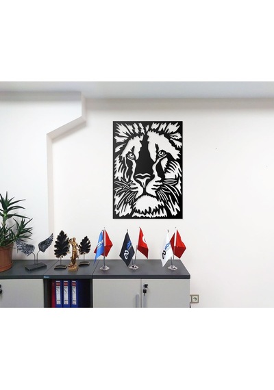 Desenli Aslan Silueti Tasarımlı Hayvan Figürlü Metal Dekoratif Modern Duvar Tablosu Ev Ve Ofis İçin