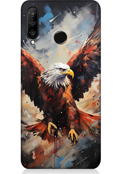 Huawei P30 Lite Uyumlu Silikon Kılıf Beyaz Başlı Siyah Kartal