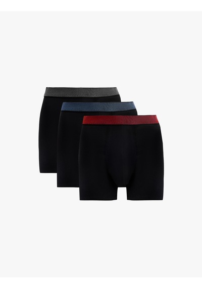 Koton Çok Renkli Bel Detaylı Pamuklu 3'lü Boxer Seti Siyah 6slm90036mk